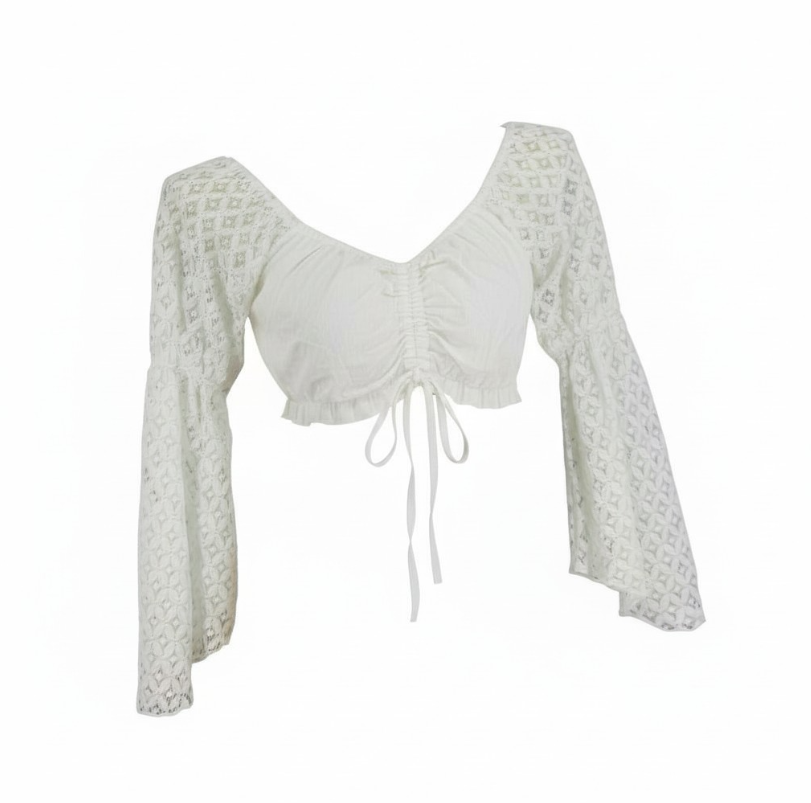 Cotton Choli Top w/Crochet Lace Sleeves