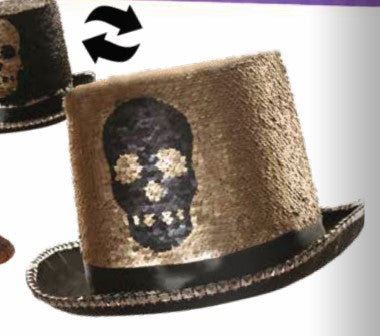 Revesible Gold Sequin Skull Top Hat