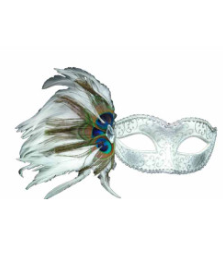 White & Silver Feather Mask