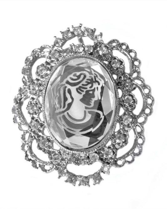 Rhinestone oval Glass Cameo Pin