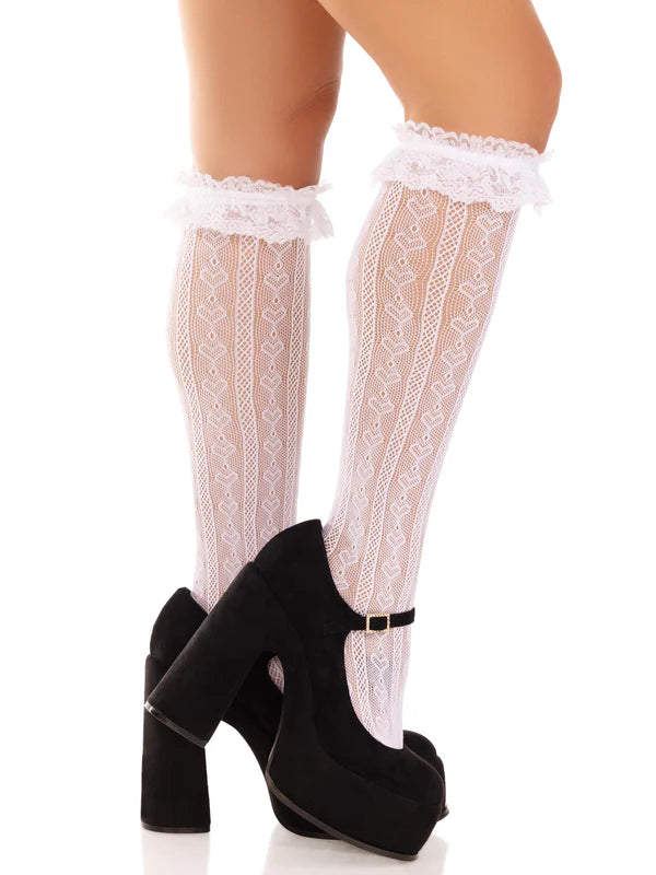 Sweetheart Ruffle Cuff Knee High Socks