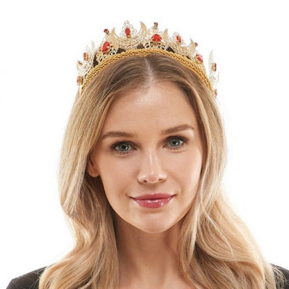 Gold Crown Headband with Red Gems