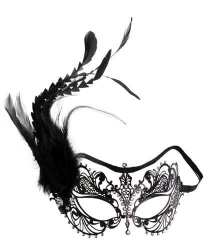 Metal Mask w/ Diamonds, Feathers, and Elastic Band