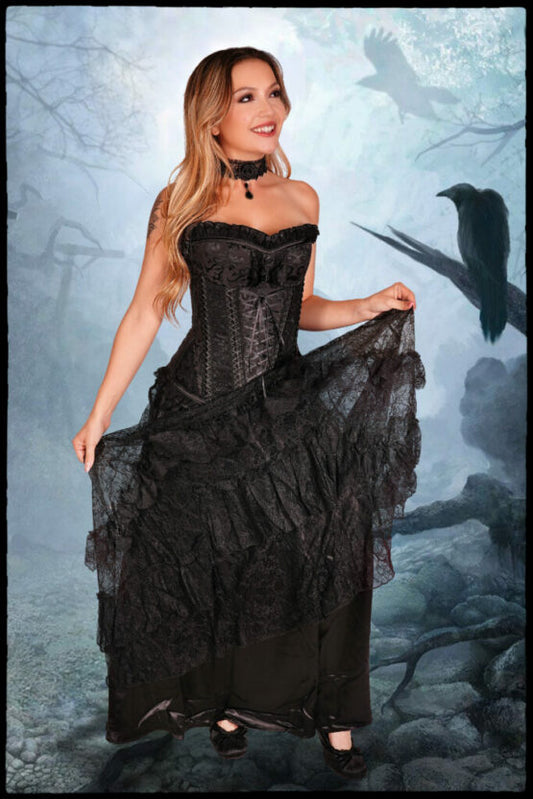 Laced Floral Corset with Ruffle Trimming