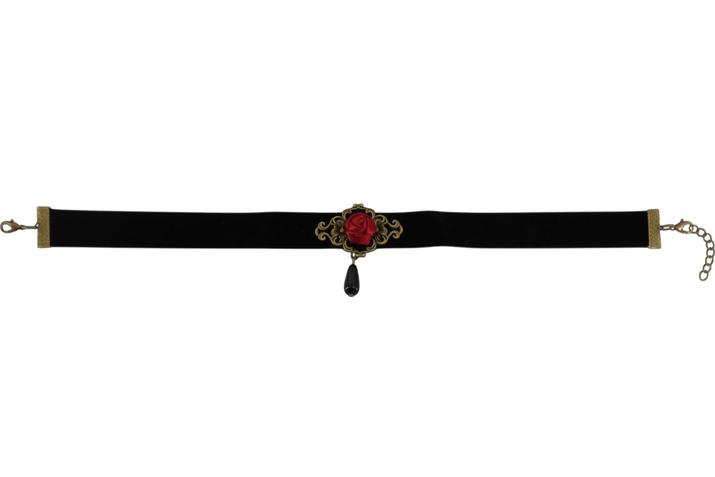 Red Rose Choker with Black Dangling Gem