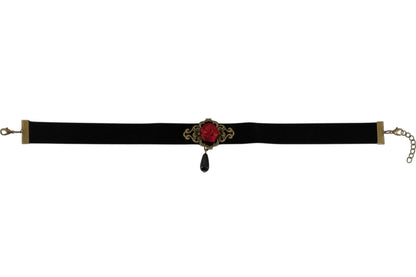 Red Rose Choker with Black Dangling Gem