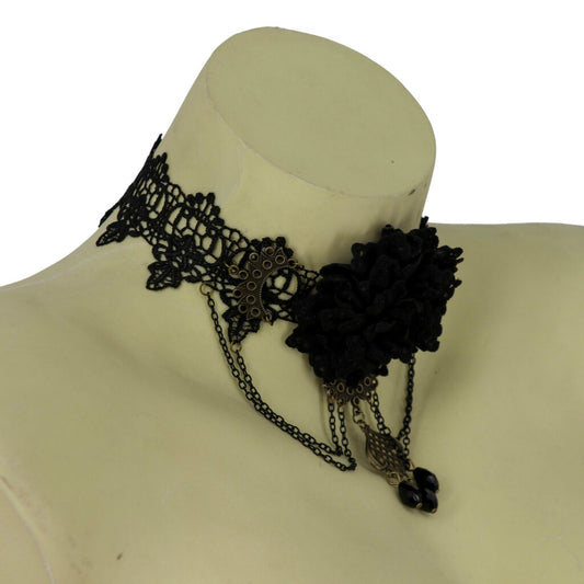 Black Rose Lace Choker with Swag Chain..