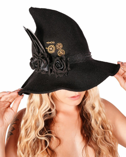 Steampunk Witch Knit Hat-Black
