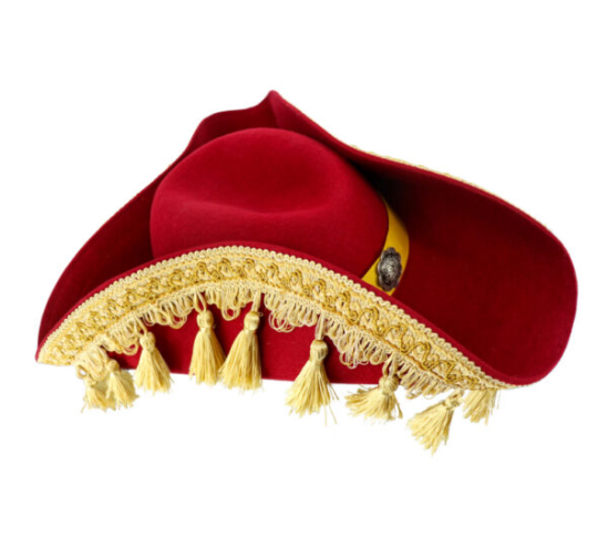 Red Classic Tricorn Pirate Hat with Gold Tassels
