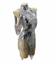 Load image into Gallery viewer, Open Back High Neck Reflective Bodysuit with Fringe
