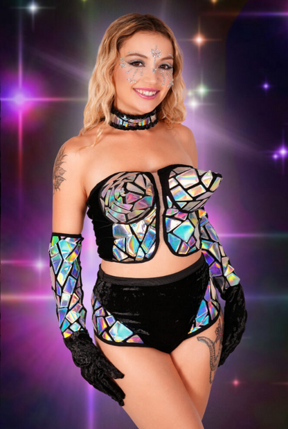 Holographic Pointed Bra Set