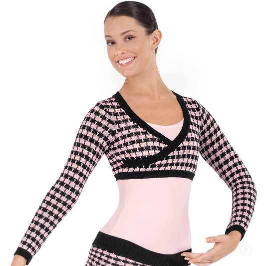 Soft Knit Houndstooth Mock Wrap Sweater