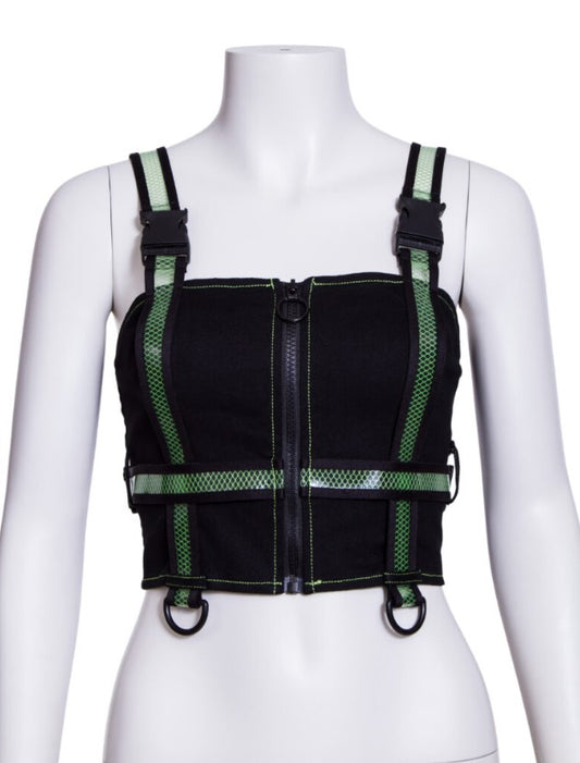Punk Vest with Transparent Mesh Tape Buckles