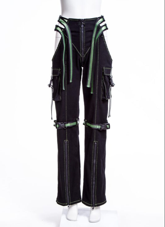 Punk Low Rise Straight Leg Cargo Pants with Buckle Pockets