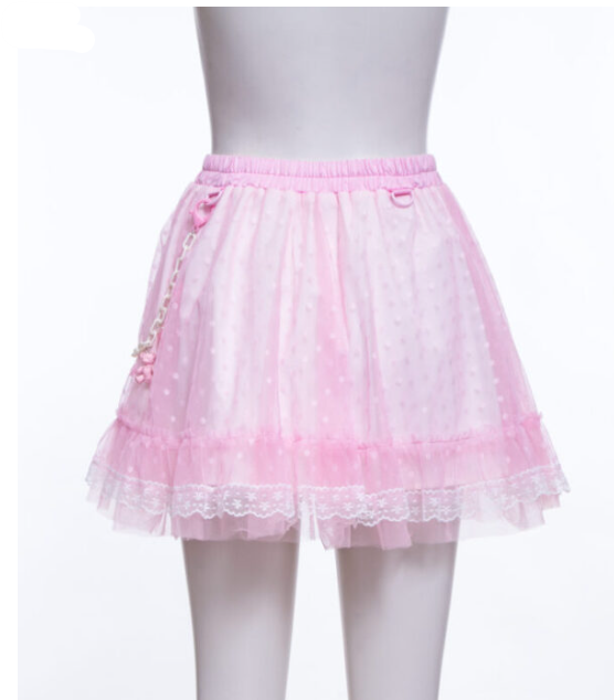 Lace Reflective Puff Skirt with Charm Link Chain