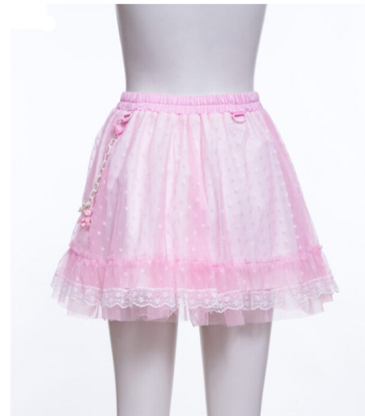 Lace Reflective Puff Skirt with Charm Link Chain