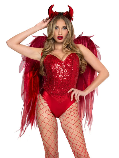 Devil Ombre Chiffon Wings and Horn Headband.