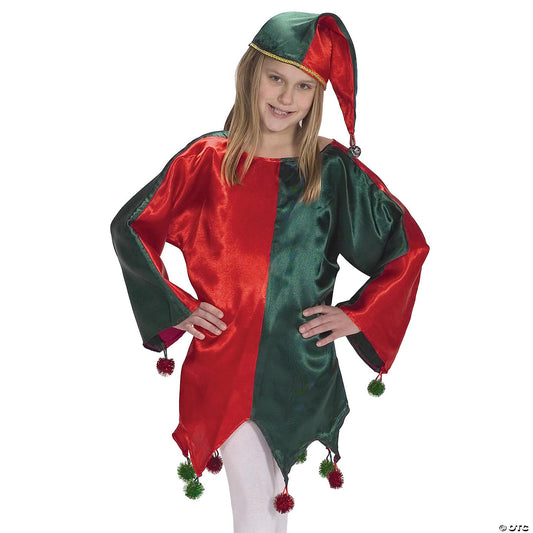 Kids Red and Green Satin Jingle Elf