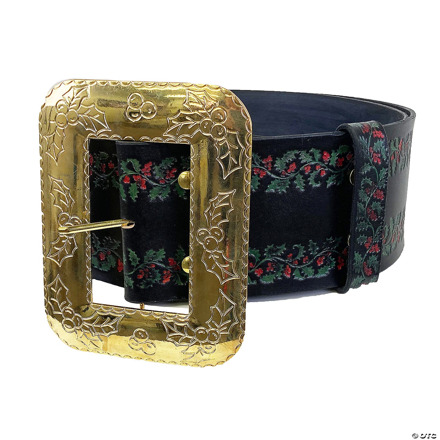 Deluxe Leather Embossed Santa Belt with Cast Buckle