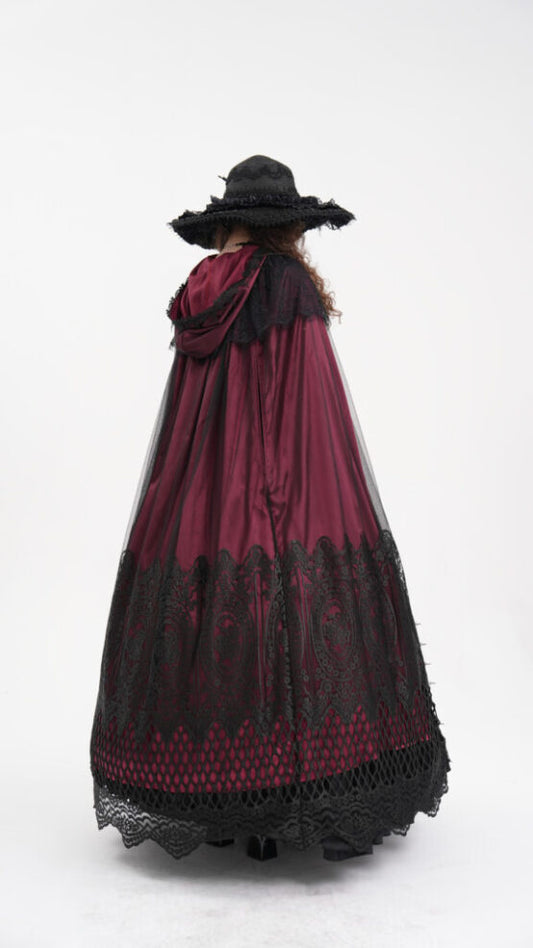 Gothic red lace hooded cape