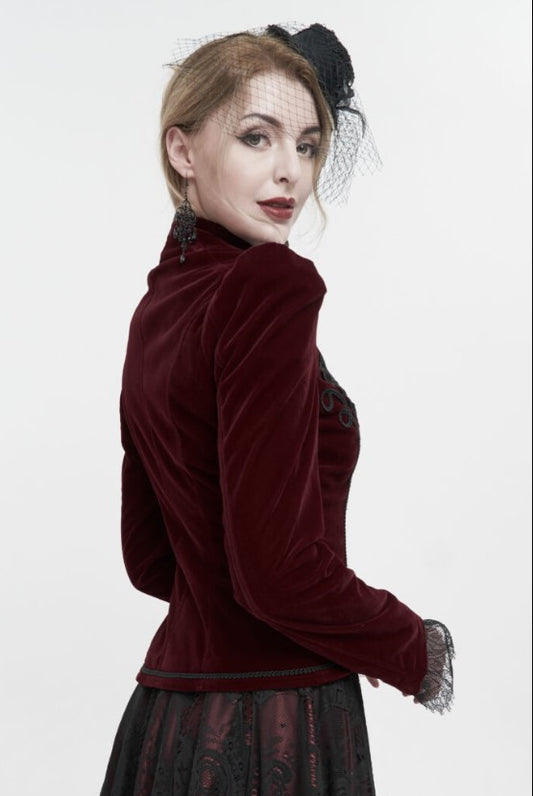Burgundy Gothic Embroidered Princess Seam Coat