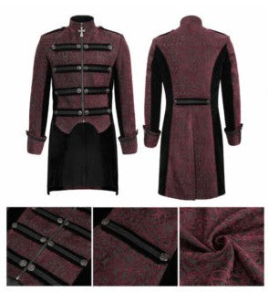 Red with Black Brocade Embroidered Long Tail Coat