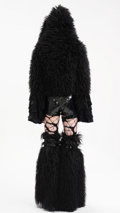 Faux fur Punk Jacket with cross Chain