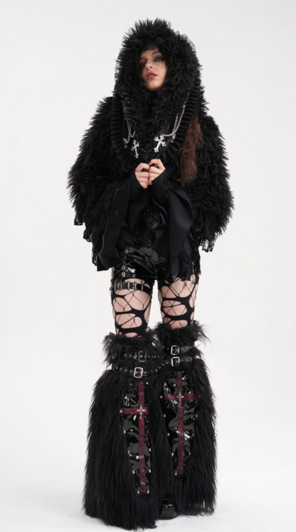 Faux fur Punk Jacket with cross Chain