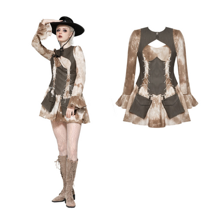 Brown Tie-Dye Vest Dress