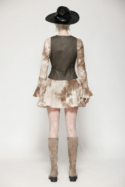 Brown Tie-Dye Vest Dress