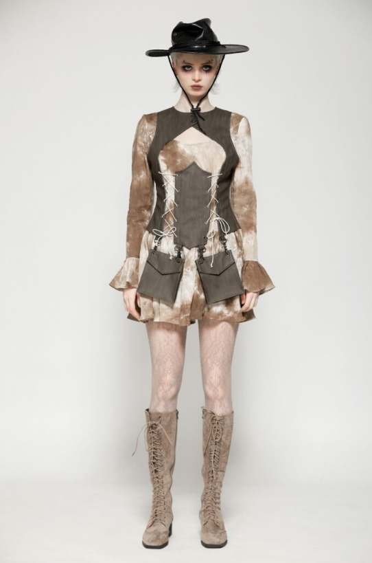 Brown Tie-Dye Vest Dress