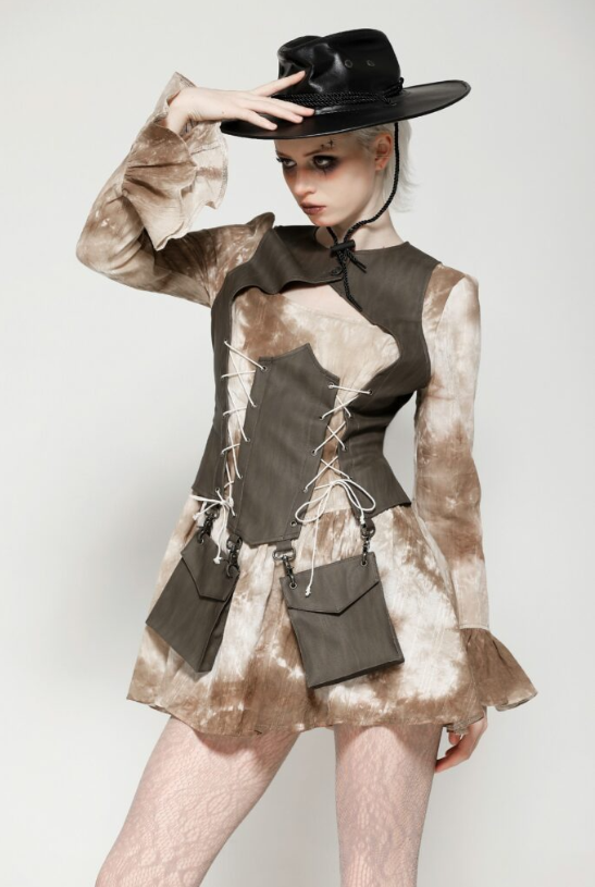 Brown Tie-Dye Vest Dress