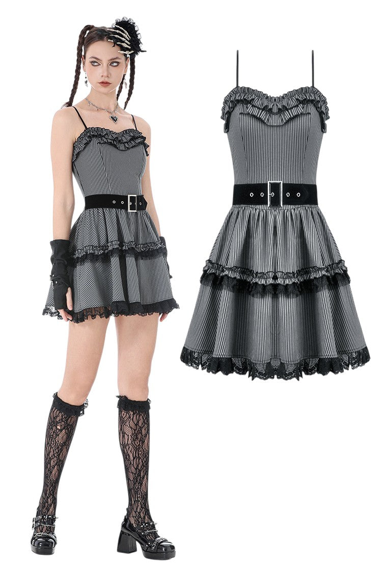Stripe, Ruffled Gothic Dress w/Belt