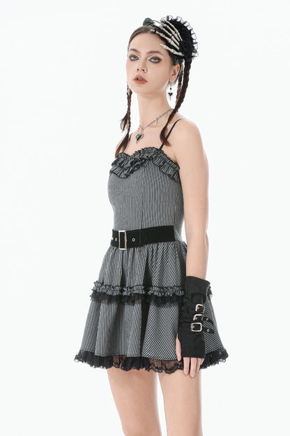 Stripe, Ruffled Gothic Dress w/Belt