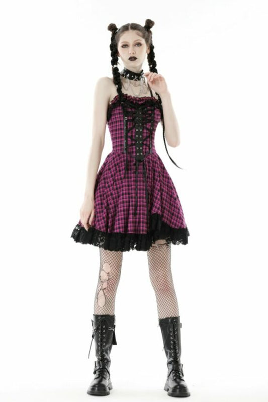 Rebel Pink Plaid Dress with Lace