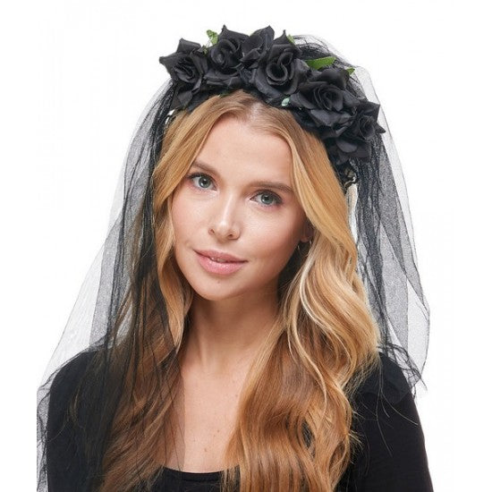 Black Rose Veil Headband