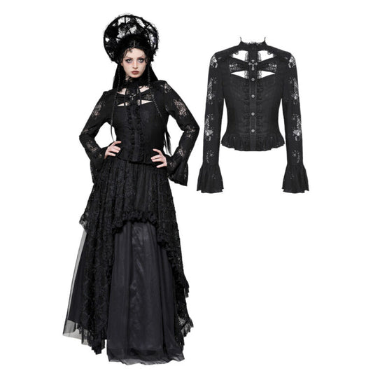 Black lace hollow cross blouse