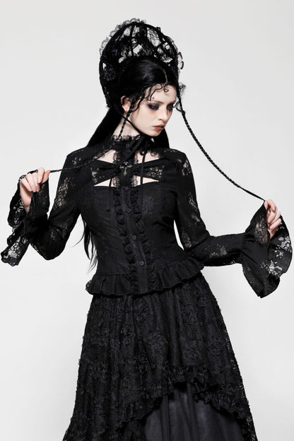 Black lace hollow cross blouse