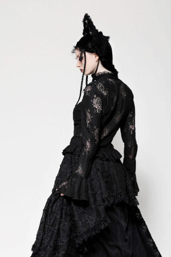 Black lace hollow cross blouse