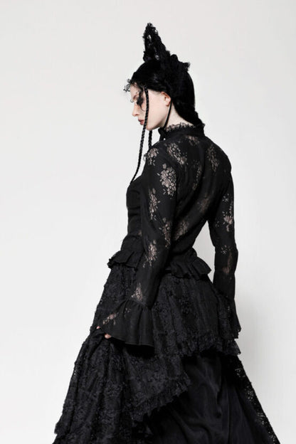 Black lace hollow cross blouse