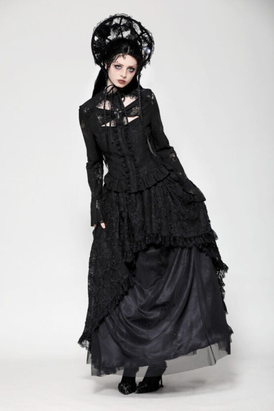 Black lace hollow cross blouse