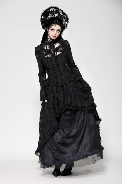 Black lace hollow cross blouse