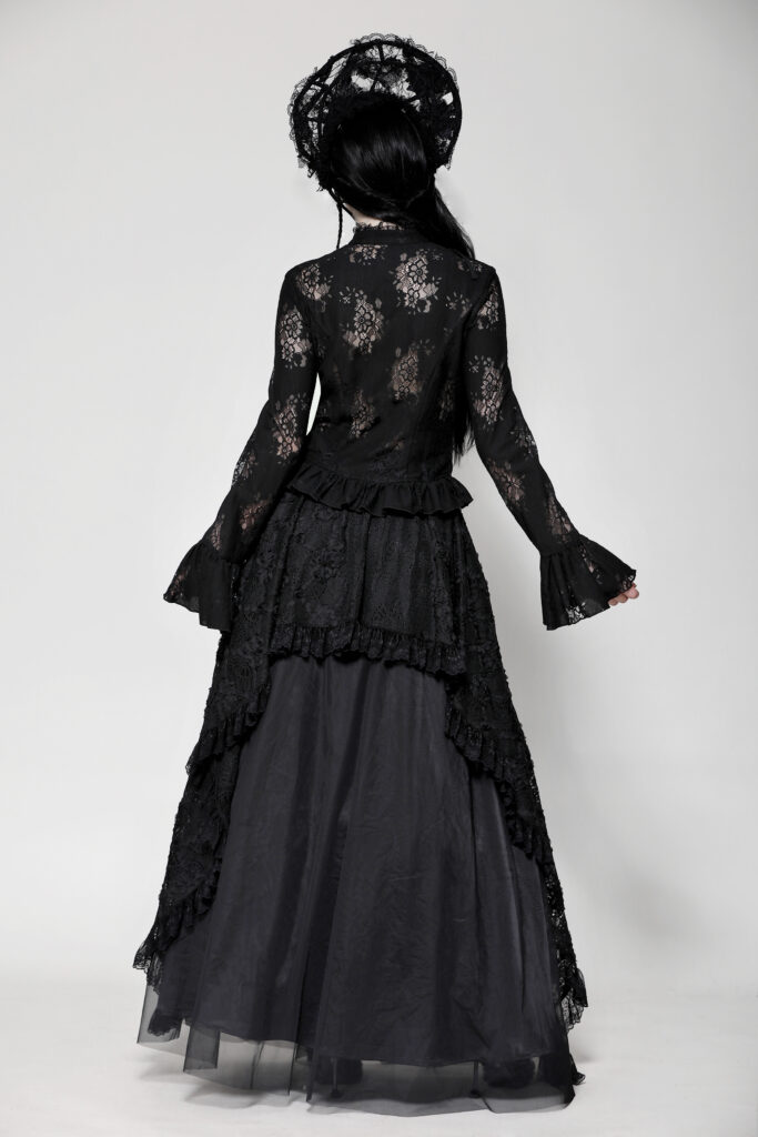 Black lace hollow cross blouse