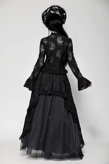 Black lace hollow cross blouse
