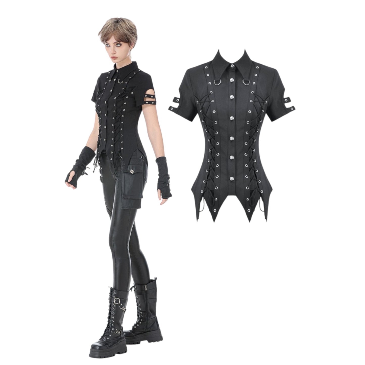 Gothic studded lace-up button up Shirt