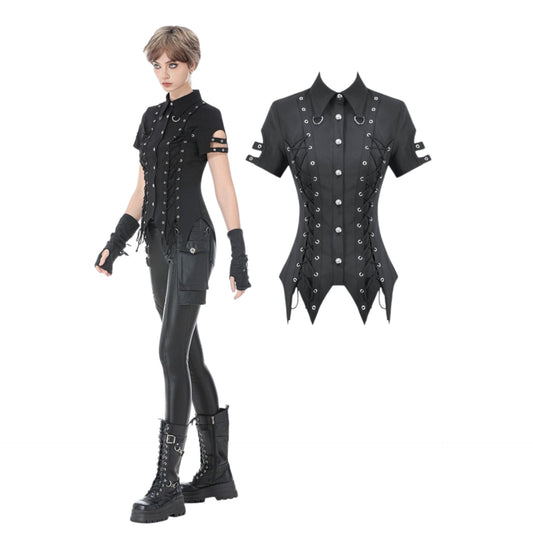 Gothic studded lace-up button up Shirt
