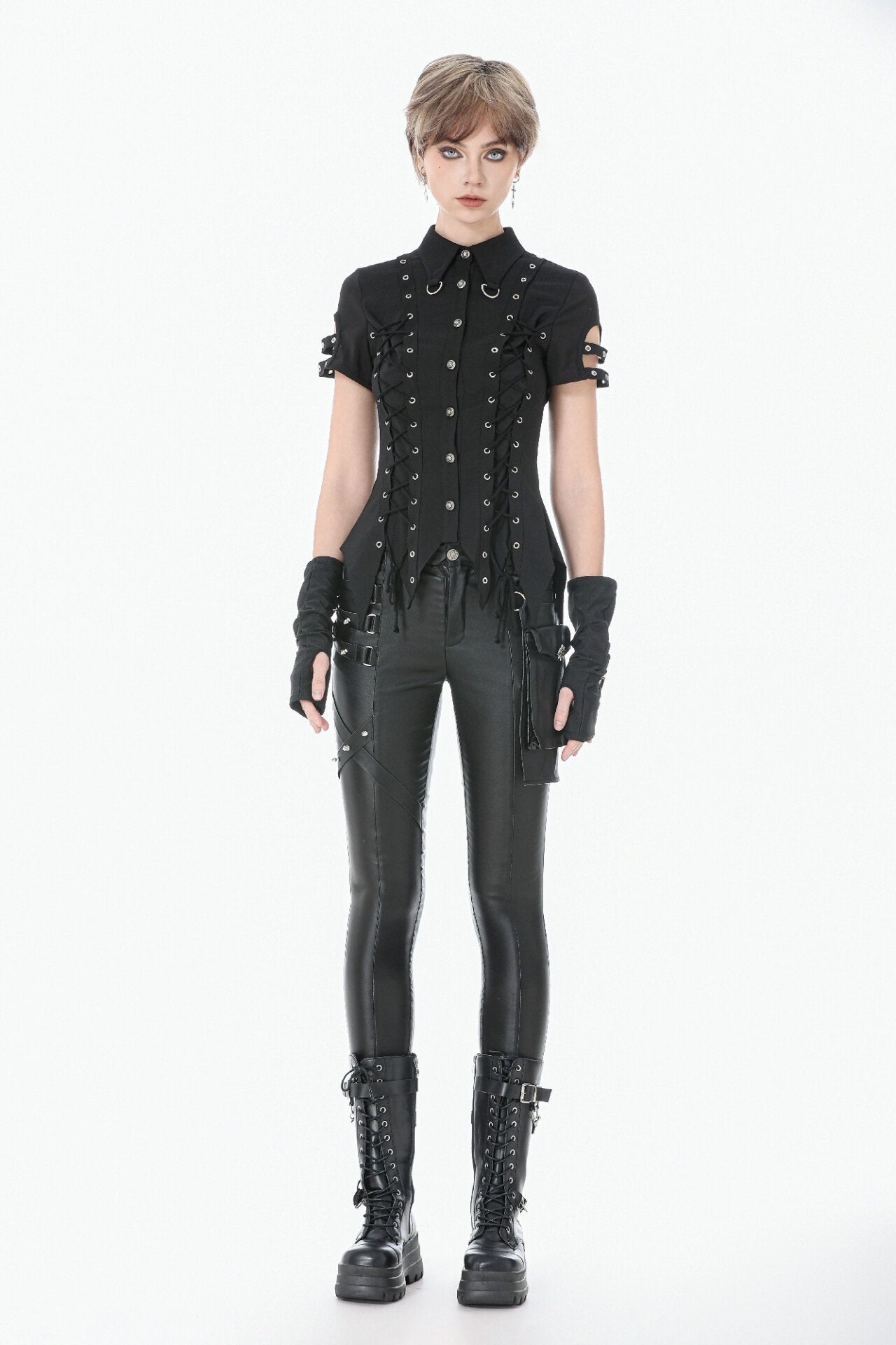 Gothic studded lace-up button up Shirt