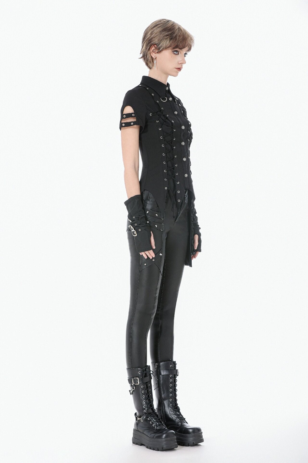 Gothic studded lace-up button up Shirt