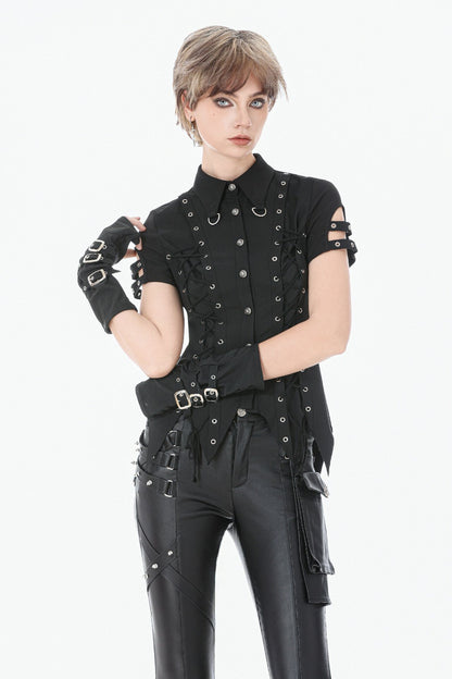 Gothic studded lace-up button up Shirt