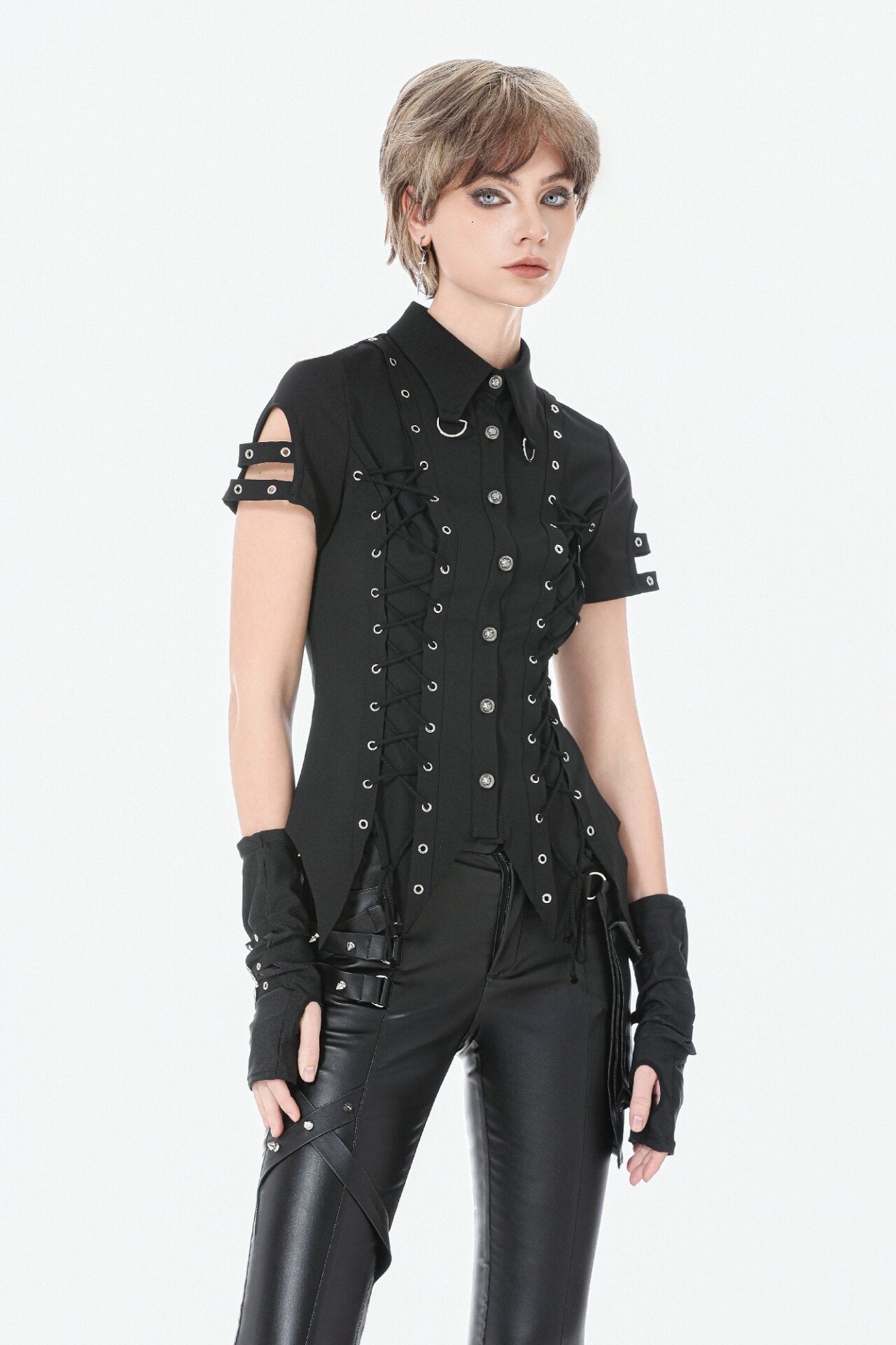 Gothic studded lace-up button up Shirt